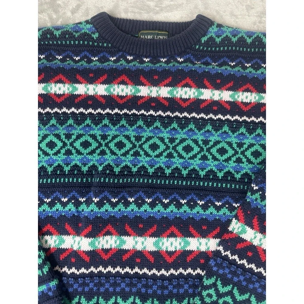 VTG Textured 3D Sweater Mens XL Blue Green‎ Y2K 90s Marc Lewis Chunky Grandpa